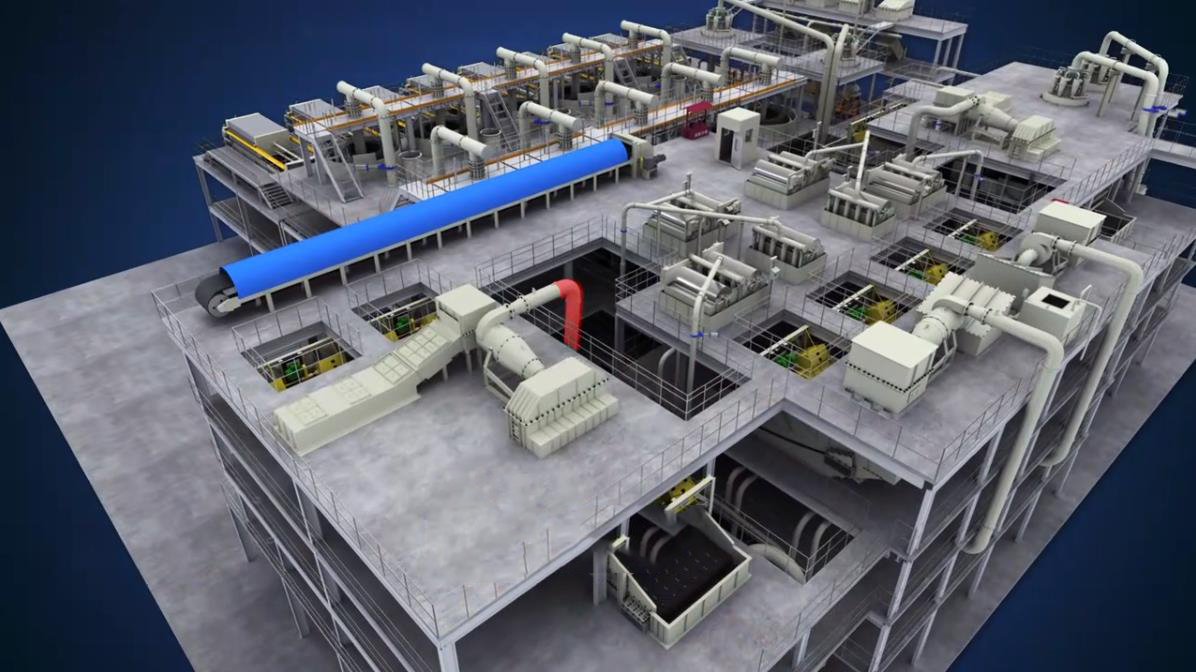 选洗煤厂生产线工艺三维动画,煤铁矿山开采工业机械设备三维演示动画制作