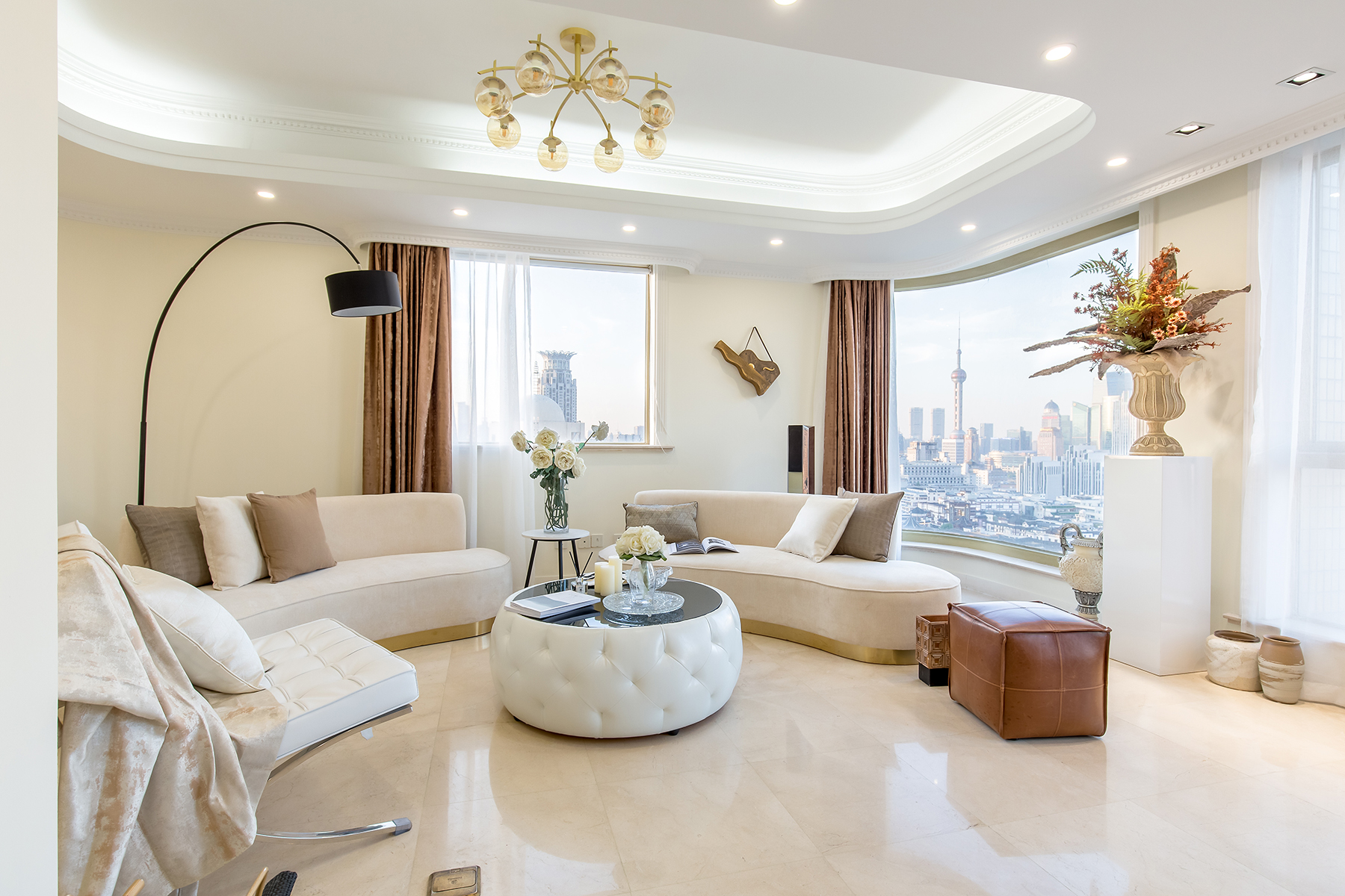 上海实景拍摄场地租赁弧形落地窗轻奢洋房